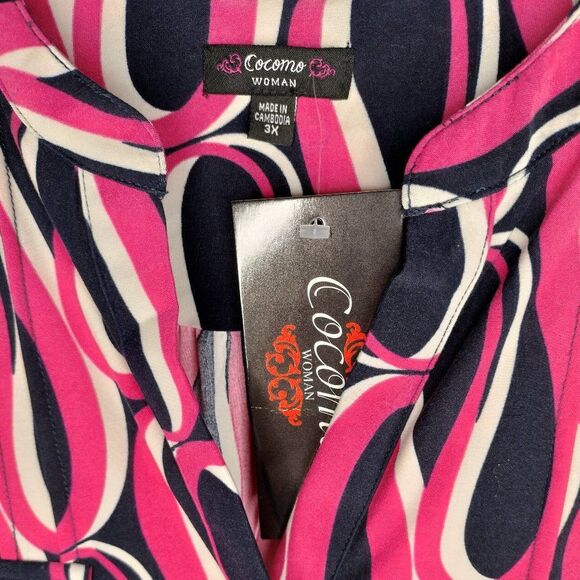 Cocomo Women's Plus Size 1X Pink Multi Color Pintuck 3/4 Sleeve Blouse Top - Picture 8 of 9